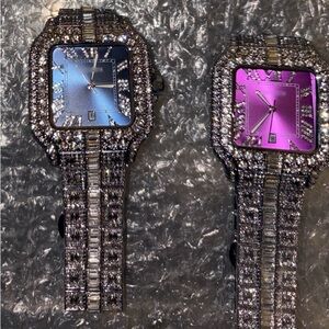 Elegant Silver and Purple Diamond Watches